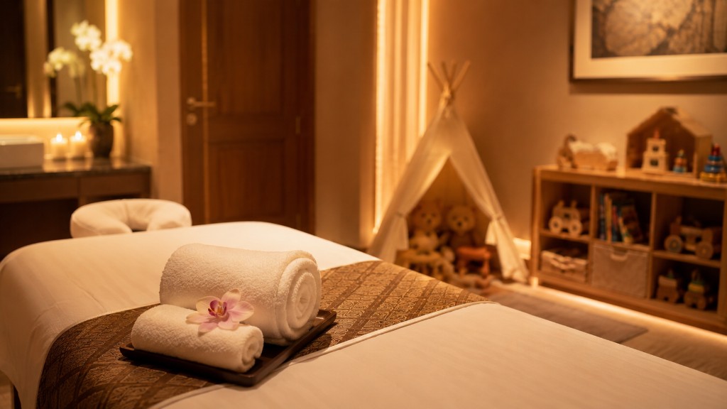 Private VIP spa room with family play area for children